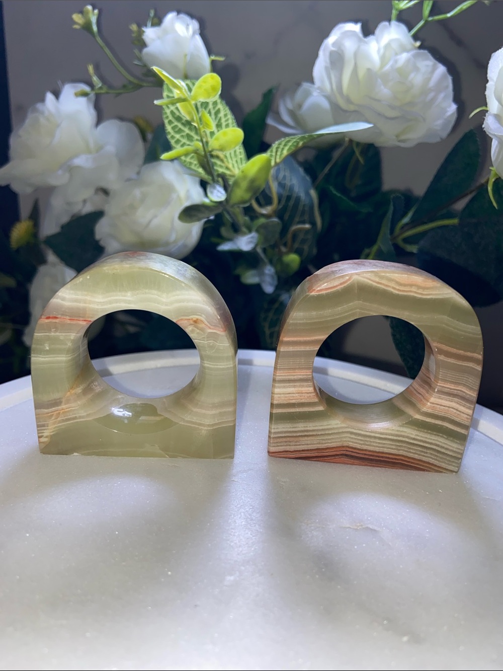Onyx Stone Marvel Napkin Rings Holders Set of 2